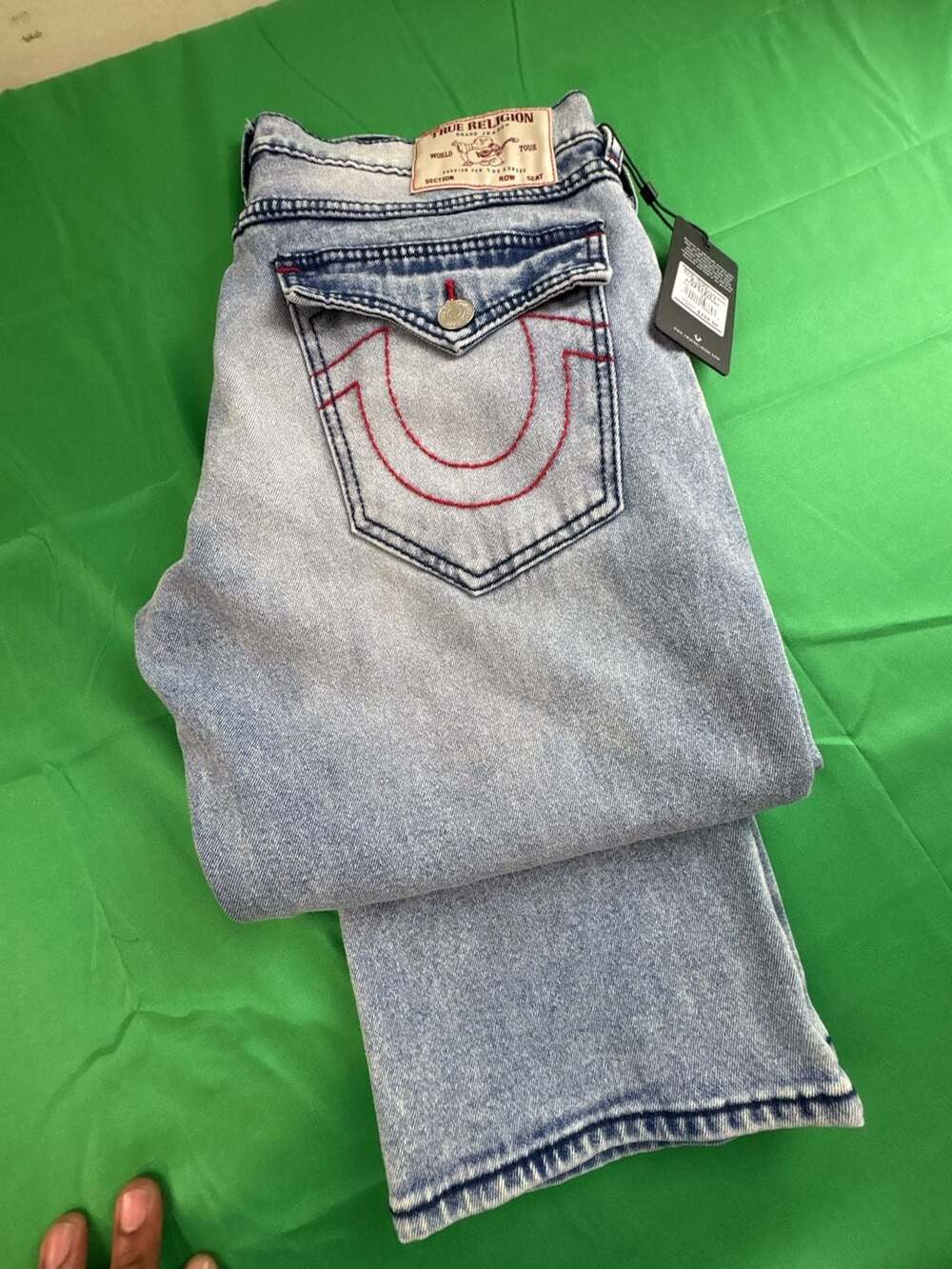 True Religion Ricky Straight Leg Jeans Light Wash Red Stitching